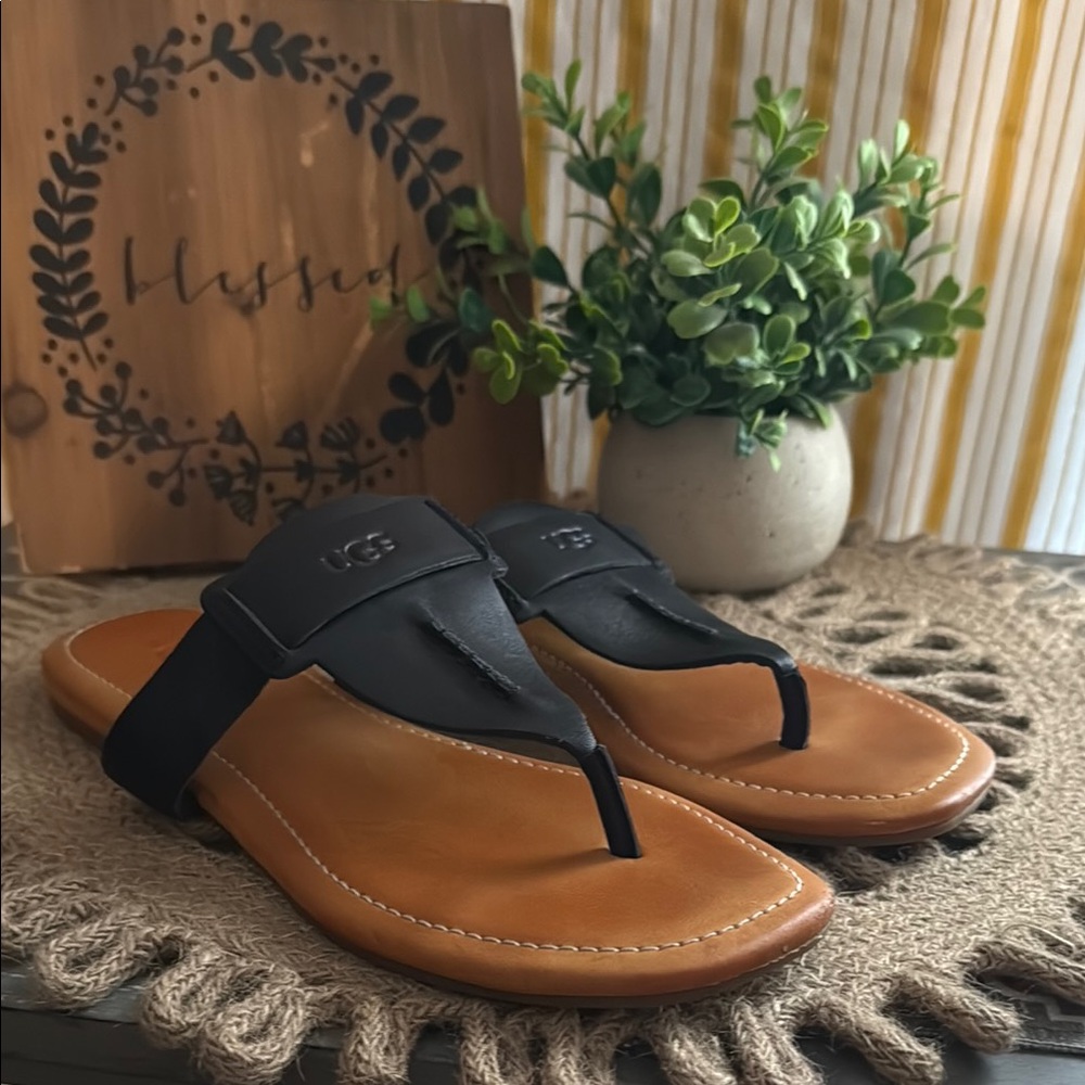 UGG Black and Brown Thong Sandals